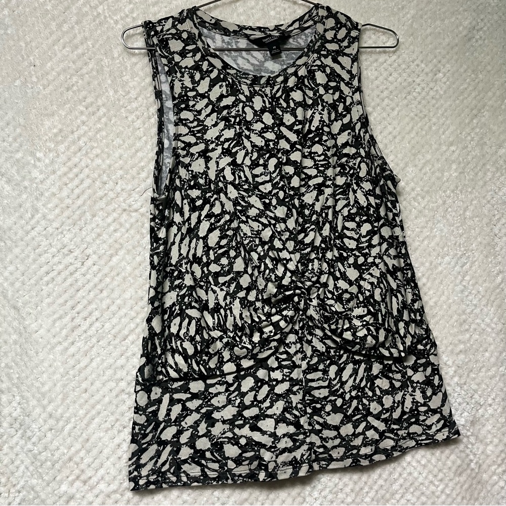 Simply Vera Vera Wang Monochrome Patterned Tank Top Ruched Work Top Office MED